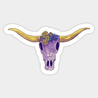 Longhorn Skull an Yellow Roses | Vulture Culture Goblincore Cottagecore Yellow rose of Texas Sticker